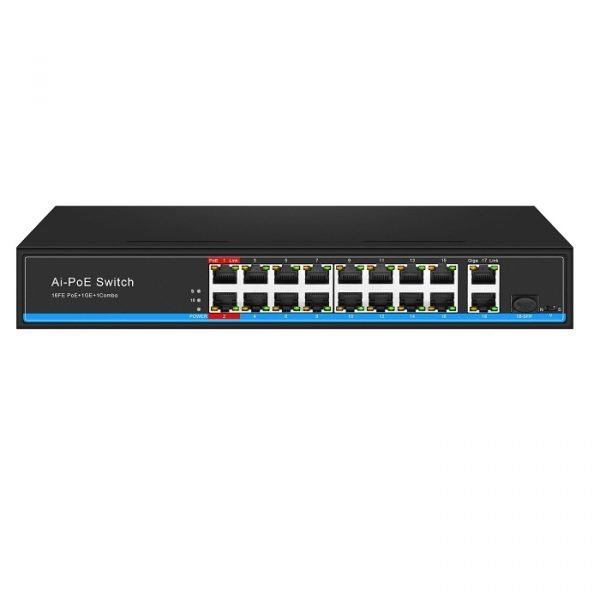 16*10/100Base-TX PoE port + 1*10/100/1000Base-TX uplink RJ45 port + 1*1000M COMBO PoE Switches(FSN-2600FGP)